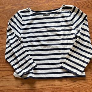 J. Crew Classic Fit Navy and Cream Striped Top